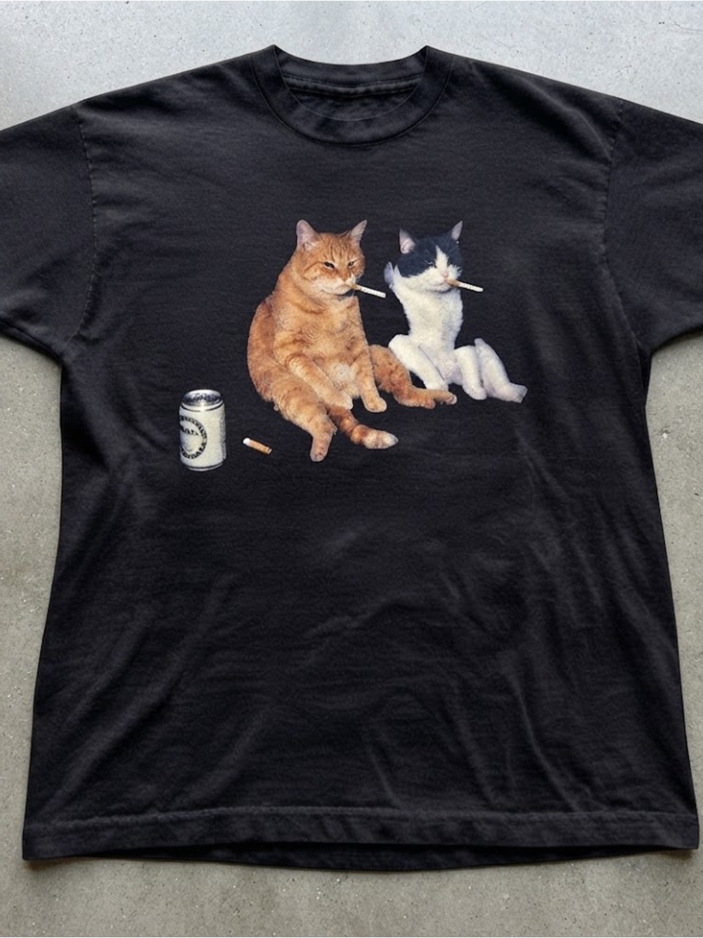 Funny Smoking Cats Graphic Gildan T-shirt Black Cotton